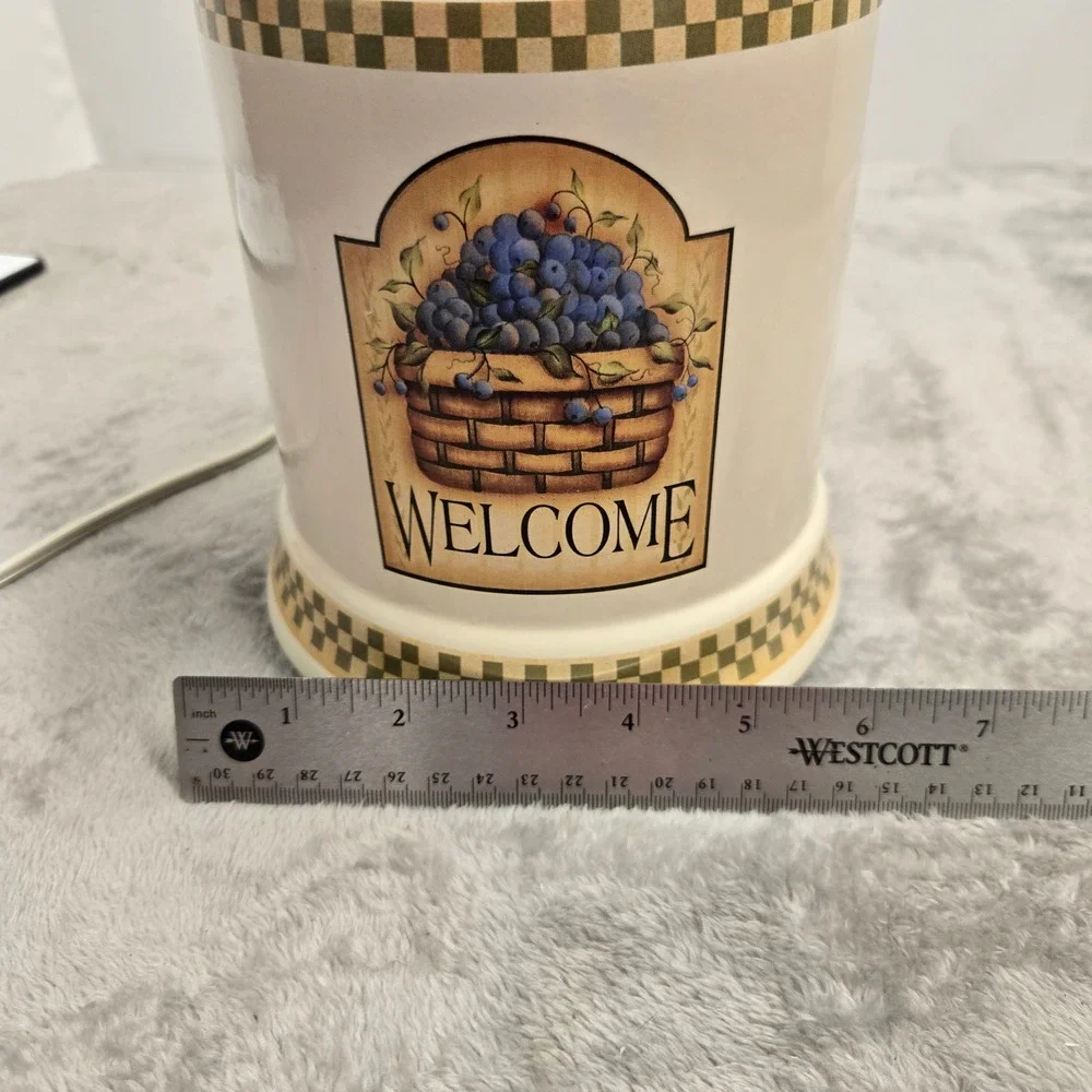 Electric Jar Candle Warmer Welcome Blueberry Basket Ceramic Crock Checkered